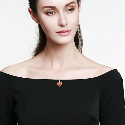 Maple leaf Dainty Chain Simple Pendant Necklace for Women Cute Cubic Zirconia Dangle Statement Thanksgiving Christmas Jewelry Gift3