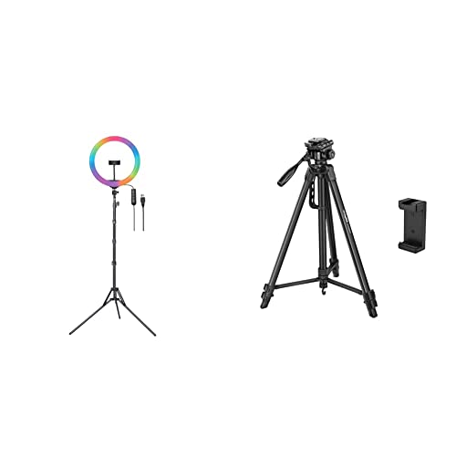 Image of DIGITEK (DRL-15C RGB) LED RGB Ring Light with Stand for YouTube & DTR 550 LW (67 Inch) Tripod for DSLR