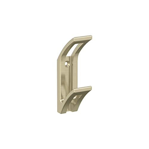 Image of Amerock Avid Double Prong Golden Champagne Wall-Mounted Hook | Decorative wall hook in durable zinc construction for coats, hats, bags, towels, and everyday organization