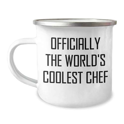 Chef's Valentine's Unique Gifts for the World's Coolest Chef - Funny Camping Mug for Chef Lovers, Officially The World's Coolest Chef, Stainless Steel with Enamel Finish