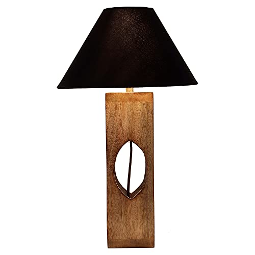 Image of tu casa Mango Wood Table Lamp | Black Cotton Shade Bedside Lamp | Decorative Lighting for Bedroom Living Room Dining Study Hall | Home Decor & Diwali Gifting | 44 cm (Bulb Not Included)