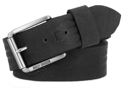 Harley-Davidson Men's Repeat Open Bar & Shield Logo Leather Belt - Black