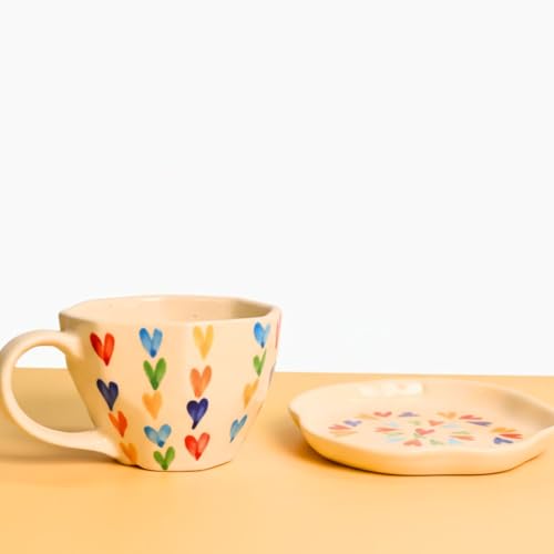 Image of WEAVING HOMES Handcrafted Ceramic #LoveisLove Mug & #LoveisLove Dessert Plate, Serveware, Kitchenware, Ceramic Coffee Mugs, Plates, Coffee Cups, Ceramic Plates (Set f 2)