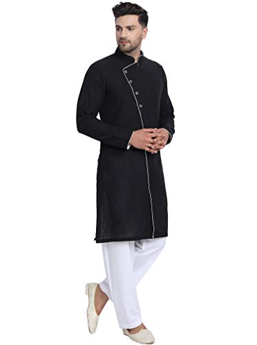 SKAVIJ Men's Pure Cotton Solid Kurta Pyjama Set Regular Mandarin Collar Ethnic Dress4