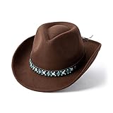 Gossifan Western Cowboy & Cowgirl Hat Felt Wide Brim Women Men Fedora Hats-B Belt Coffee