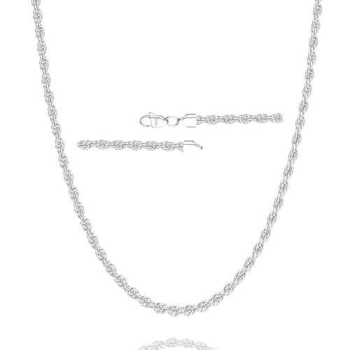 Esrael 925 Sterling Silber Kette für Herren 2.5mm Silberkette Herren Kordelkette Halskette Männer Silber Halskette Männer Jungen Schmuck Geschenke für ihn 20Zoll