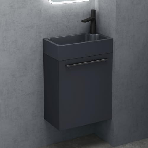 doporro Petit Meuble sous Vasque Anthracite Mat et Vasque Gris Noir Mat 46cm Ensemble de 2 Pièces Meuble de Salle de Bain avec Lavabo Design Pisa