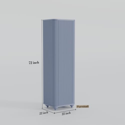 Image of HDHMR Wooden Wardrobe Almirah for Bedroom, 72 Inch | 1 Door Tall Storage Cabinet with 6 Shelves | Fluted Push-to-Open Cupboard | Closet Organizer for Clothes, Books & Home Essentials | Grey Finish