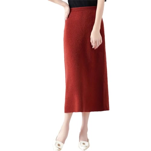 Women's Fall/Winter Wool Knitted Skirt Slim Fit Drawstring Long Skirt Red XL