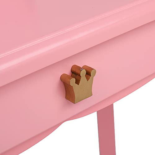 Image of Vanity Set,ShyneeMakeup Dressing Vanity Set Wooden Princess Makeup Table with Cushioned Stool,Drawer,Wooden Legs and Mirror, Make Up Dressing Play Set for Girls (Pink Crown)