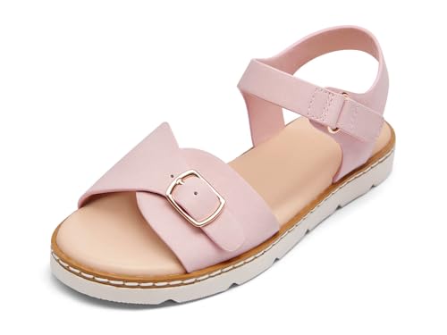 Image of Coutgo Girls Sandals Open Toe Summer Dress Shoes Adjustable Buckle Ankle Strap Comfortable Flats