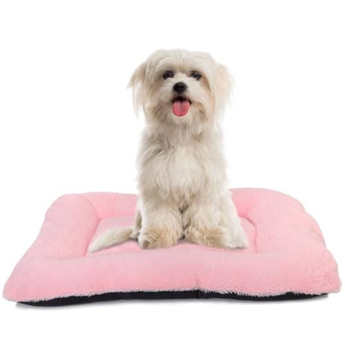 Dog Crate Bed, Washable Faux Fur, 18x12 Inch, Pink