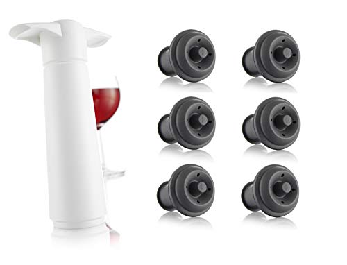 Vacu Vin Wine Saver Pump with Vacuum Bottle Stoppers - Black (White with 6 Stoppers)