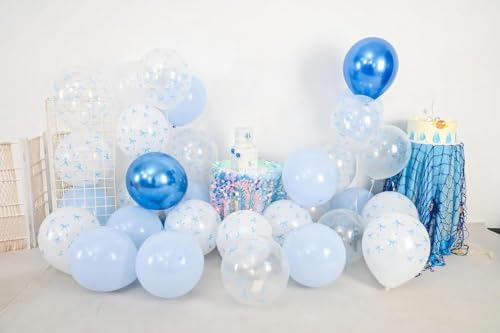 Image of Blue Bow Balloons 30 Pcs 12inch Blue White Balloon