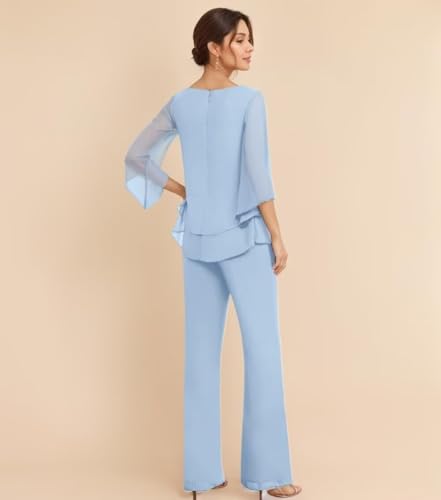 2 Piece Mother of The Bride Pant Suits for Wedding Guest Chiffon Long Sleeves Evening Outfits Formal JH0012