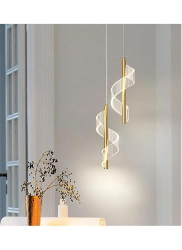 Ausale Acrylic Hanging Light for Bedroom Bedside, Modern Simple Led Pendant Light, Indoor Chandelier, Ceiling Hanging Lamps for Dining Room Living Room Hallway Kitchen (Golden)