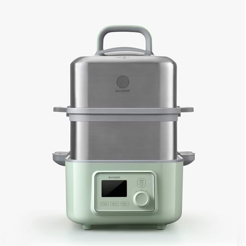 BUYDEEM G553 Two-Tier 10-Quart Electric Food Steamer for Cooking, One Touch Vegetable Steamer, Digital Multifunctional Steamer, Quick Steam in 60s, Stainless Steel Steamer Tray, No Stew Pots Included