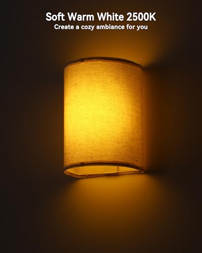 Image of Battery Operated Wall Sconce Night Lights for Bedroom Set of 2, Wireless LED Wall Lamp with Remote & Timer, Linen Fabric Shade Cordless Indoor Wall Mounted Lighting Fixture for Living Room Bedside