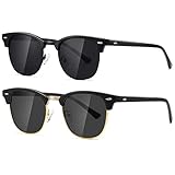 AEVOGUE Polarized Sunglasses For Women And Men Semi Rimless Frame Retro Sun Glasses AE0369 (Glossy Black&Matte Black C1)