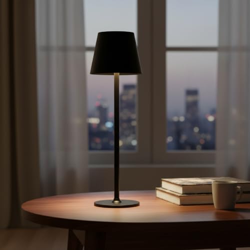 Image of ELARE USB Type-C Rechargeable LED Table Lamp with 3 Light Modes, Matte Black Metal Body for Desk, Bedroom & Home Decor
