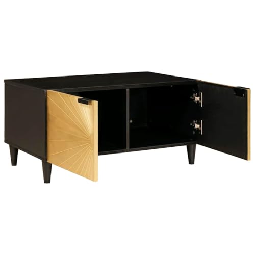 Mhdvray Couchtisch Schwarz Gold 80x50x40 cm aus Mangoholz mit Stauraum Modernes Beistellmöbel für Wohnzimmer Schlafzimmer Büro Flur und Home Office – Bild 4