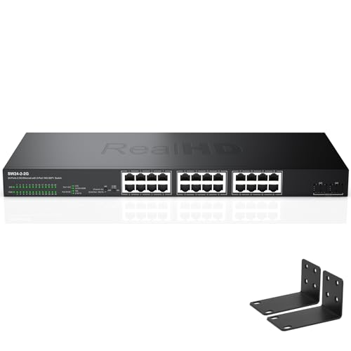 Image of 24 Port 2.5G Web Managed Ethernet Network Switch 24 x 2.5 Gigabit | 2 x 10G SFP+ | Work with 10-100-1000Mbps Devices | 160G Bandwidth | Fanless Quiet Metal Internet Switch | Rack Mount