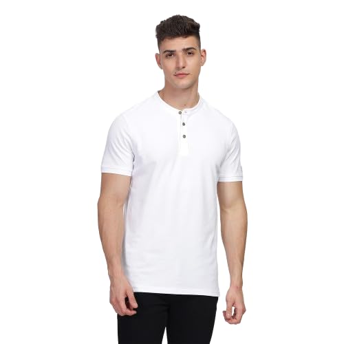KARMIKH Men’s 100% Organic Cotton Rich Solid Mandarin Chinese Collar T-Shirt – Regular Fit, Short Sleeve Polo – Soft & Comfortable Breathable Fabric – Stylish Outerwear for Men and Boys