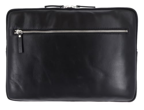 Funda para portátil de cuero negro ideal para reuniones ejecutivas y viajes de negocios