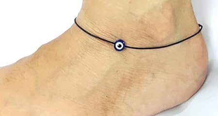 Image of Handmade Pooja EvilEye Black Chain Adjustable Nazar Anklets For Women Men Girls Boys Pack Of 2 evil eye thread, nazar anklet, thread anklet, najariya women anklet