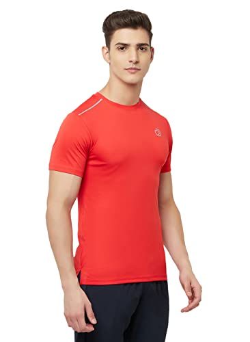 Image of TRUEREVO Mens Solid Half Sleeve Round Neck Sports T Shirt Polyester Fabric with Reflective Details for Gym Training Workout Running