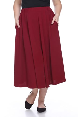 White Women's Plus Size Flared Midi Skirt with Pockets2