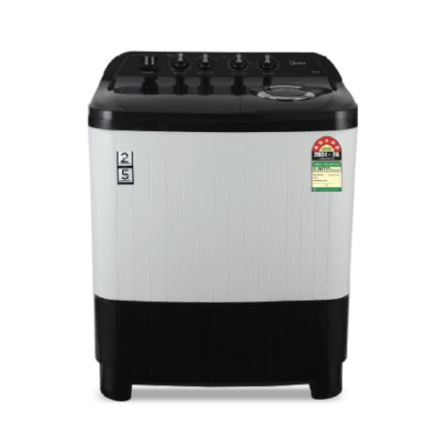 Image of Midea 8kg Semi Automatic Top Load Washing Machine, Dual Wave Pulsator, 1350 RPM High-Speed Spin, Air Dry Spin Lid, Collar Scrubber, Top Load Washer (MWMSA080PDX (KW), Black-White)