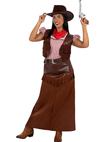 Funidelia | Disfraz de Vaquera Deluxe para mujer Vaqueros, Indios, Western - Disfraz para adultos y divertidos accesorios para Fiestas, Carnaval y Halloween - Talla S - Marrón