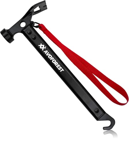 AVOFOREST Camping Hammer, Hammer aus Aluminium mit Haken,Outdoor-campinghammer, Multifunktional Campinghammer mit Aufbewahrungstasche für Camping Outdooraktivitäten