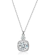18K Gold over S925 Sterling Silver 2 Carat Diamond Pendant Necklace for Women, D Color Round Cut ...
