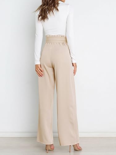 IFFEI Women's Wide Leg Pants with Pockets Business Casual Trousers High Waist with Adjustable Belt3