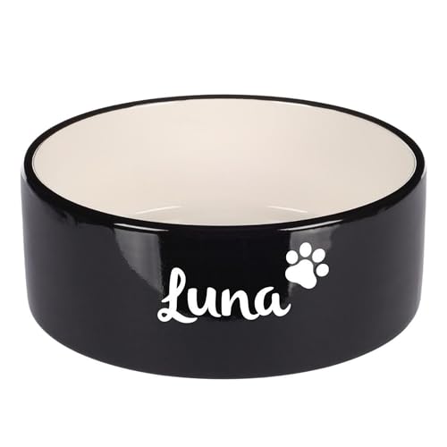 Hundenapf personalisiert aus Keramik M 900ml Schwarz – rutschfest, leicht & hygienisch – Futter- & Wassernapf mit Namen für kleine Hunde & Katzen