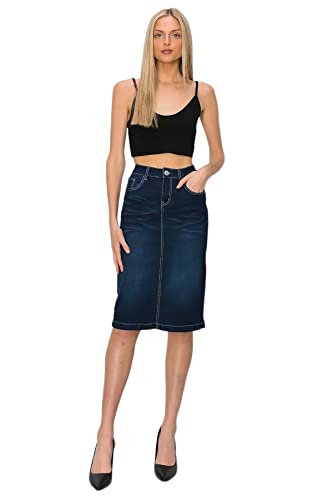 Fashion2Love Women's Juniors/Plus Size Middle - Length Stretch Denim Pencil Skirt (77247)4