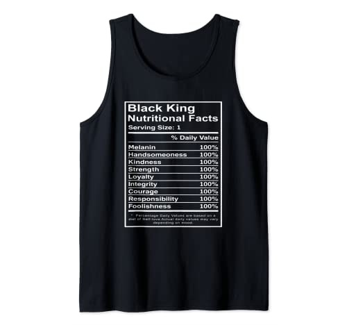 Black King Datos nutricionales Mes de la historia negra africana Camiseta sin Mangas