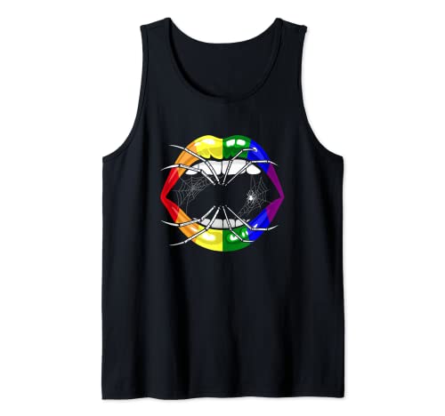 LGBTQ Arco Iris Labios Gay Orgullo Espeluznante Halloween Araña Camiseta sin Mangas