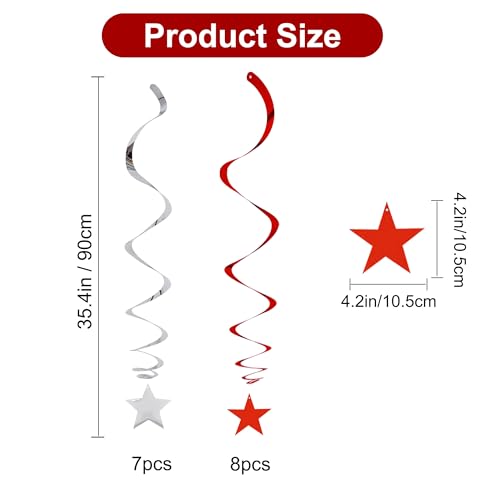 Image of BEISHIDA Red Silver Stars Hanging Swirls Graduation Hanging Ornament Decorations for Birthday Party Weeding Congrats Grade 2026 Graduation Decorations,Pack of 15
