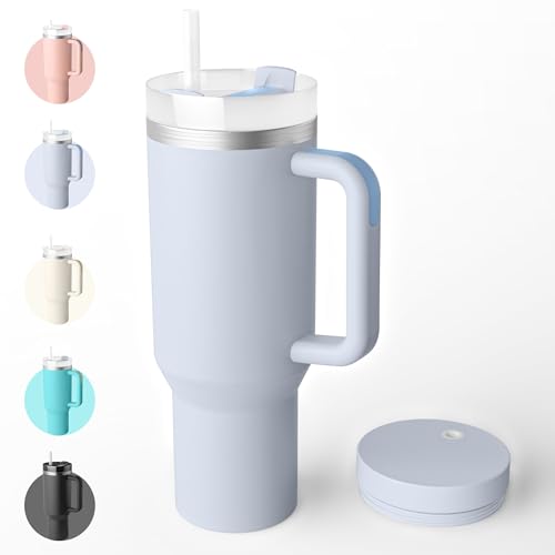 Bailkind 1182mL 40oz Botella Agua Acero Inoxidable Antifugas, Taza Termica de Acero Inoxidable Fácil de Llevar, Sin BPA, Apta Para Lavavajillas, 2 Pajita 2 Tapa con Cepillo de Limpieza-Carbón