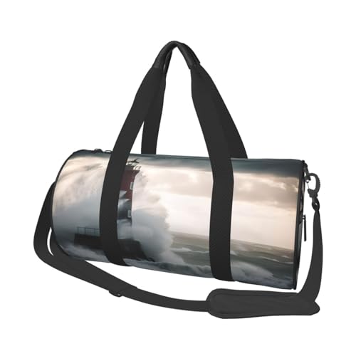 Sac de sport homme femme en toile noir léger Lighthouse In Storm polyvalent