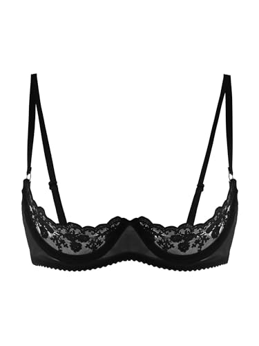GRRKDFQ Conjunto De Ropa Interior Sujetador Abierto De Media Copa De Encaje,Negro,XXL