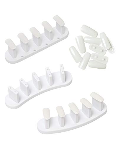 TAKIYA 3pcs Acrylic Nail Art Tip Display Stand Holder Set Practice Tool Polish DIY Training False Plastic Tips (2+1+10, White)