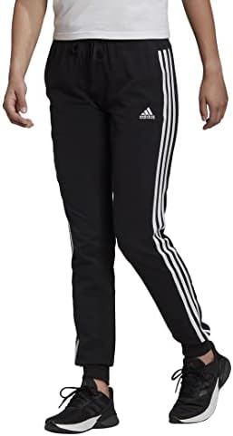 adidas Women's Essentials Single Jersey 3-Stripes Pants, Black/White, Medium