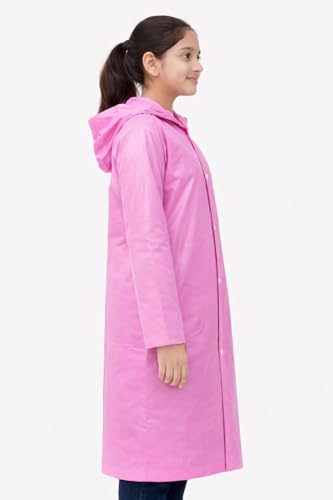Image of Nephar Kids Boys & Girls Waterproof Hooded Raincoat | Long Length PVC Rain Wear Jacket | Lightweight Full Sleeve Button Closure Monsoon Coat