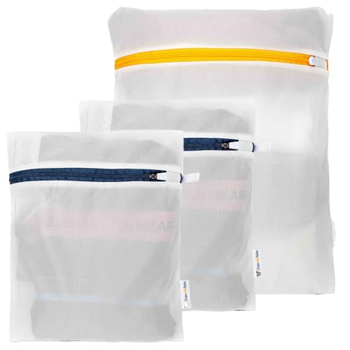 3 kleine, stabile Wäschenetze für die Waschmaschine - 100% Polyester 100 g/m² - Waschbeutel mit Reißverschluss für Dessous, Unterwäsche, empfindliche Pullover und schmutzige Schuhe