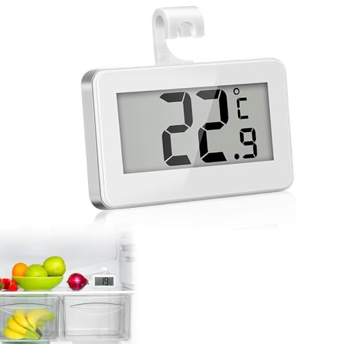 Jinpojun Fridge Thermometer Digital Refrigerator Thermometer with with Hanging Hook and Retractable Stand Freezer Thermometer Monitor with LCD Display for Living Room Kitchen Bedroom