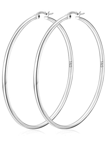 DORANA Sterling Silver Hoop Earrings Large Hoop Earrings for Women Lightweight 2mm Thin S925 Large Earrings Non Tarnish Big Silver Hoops
